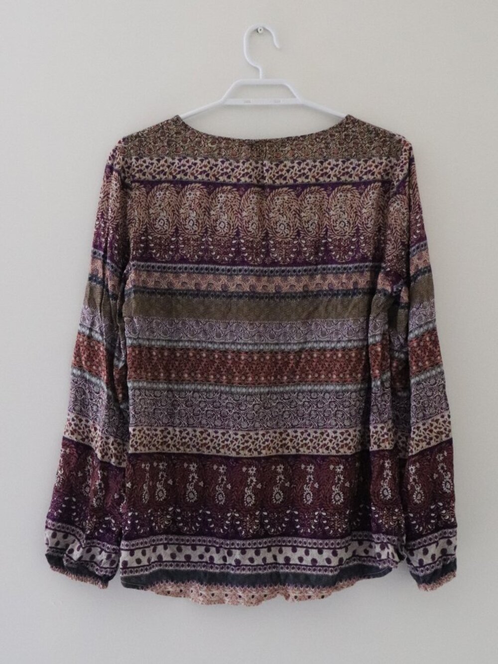 Crosby Women's Boho Peasant Blouse Lrg Mixed Border Print Floral Paisley V-Neck - Picture 3 of 10